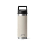 Beige insulated bottle with black lid on a white background