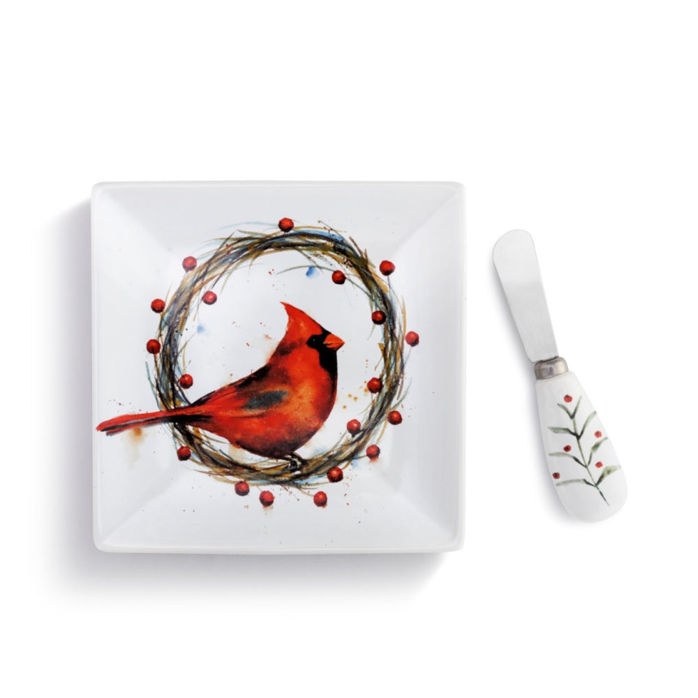 Cardinal Wreath Plate with Spreader Set by Demdaco