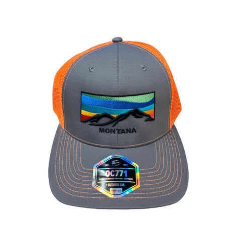 Charcoal and Orange Puff Mountain Range Montana Cap by Graphic Imprints