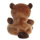 Brown teddy bear from behind on a white background