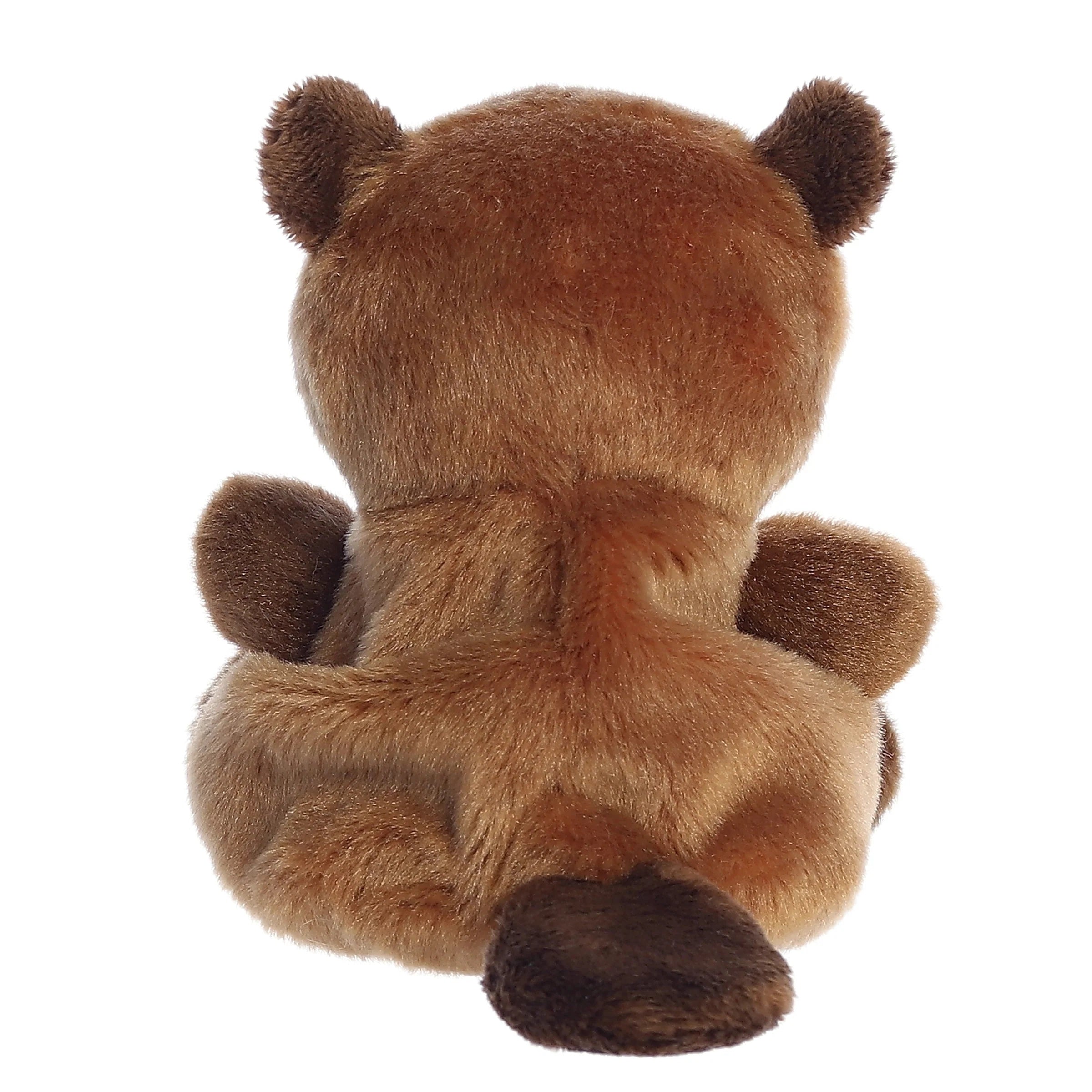 Brown teddy bear from behind on a white background
