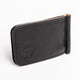 A espresso brown textured leather money clip wallet with a gold-tone metal clip and zipper pull, shown on a clean white background.