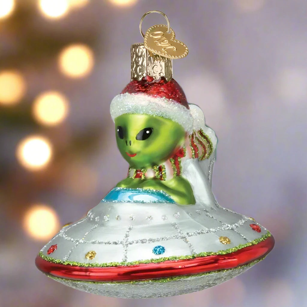 christmas ufo glass ornament old world christmas