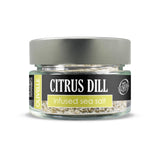 Jar of Citrus Dill infused sea salt with Olivelle branding on a white background