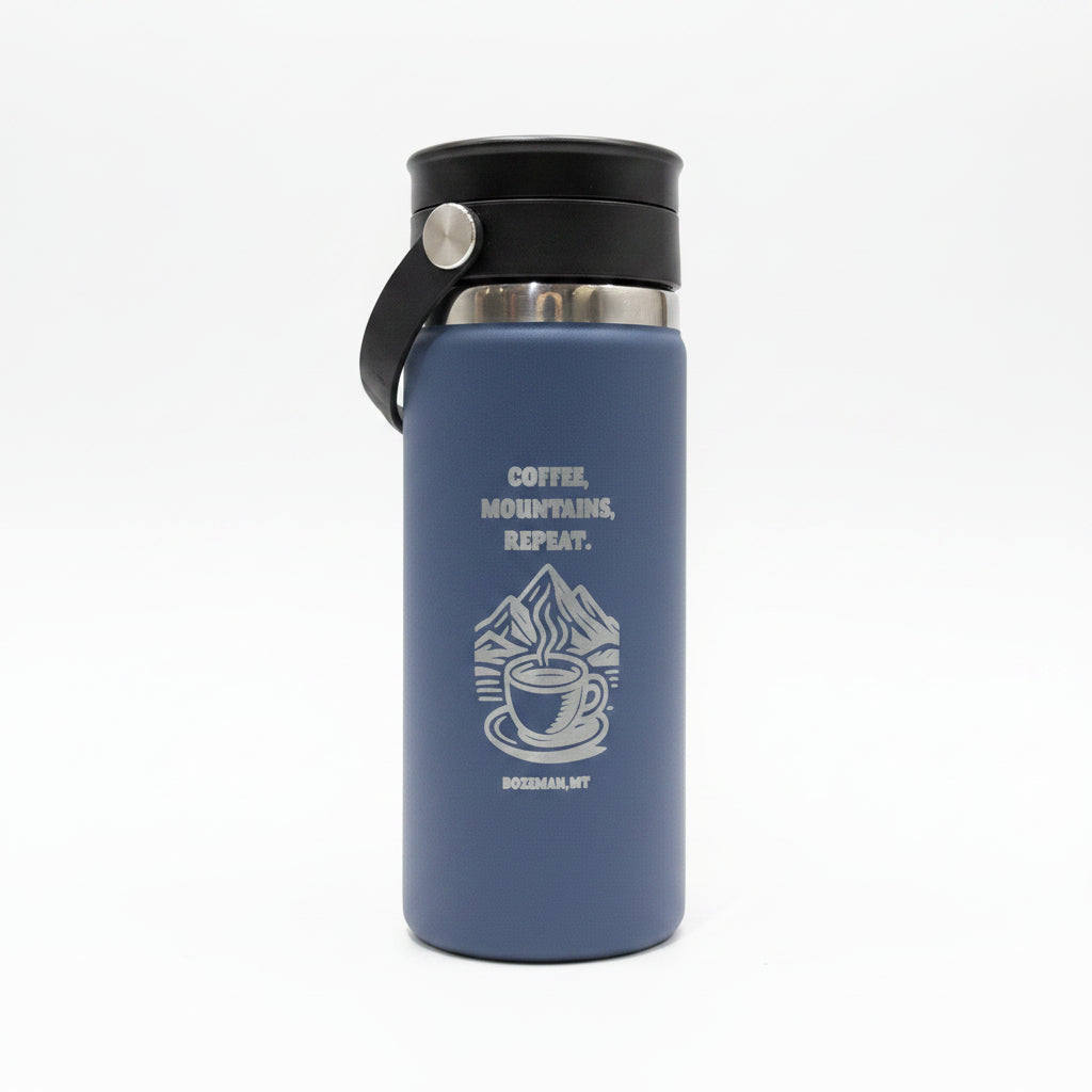 Coffee Mountains Repeat 16 oz Harbor Blue Wide Mouth Flex Tumbler with Sip Lid by Hydro Flask