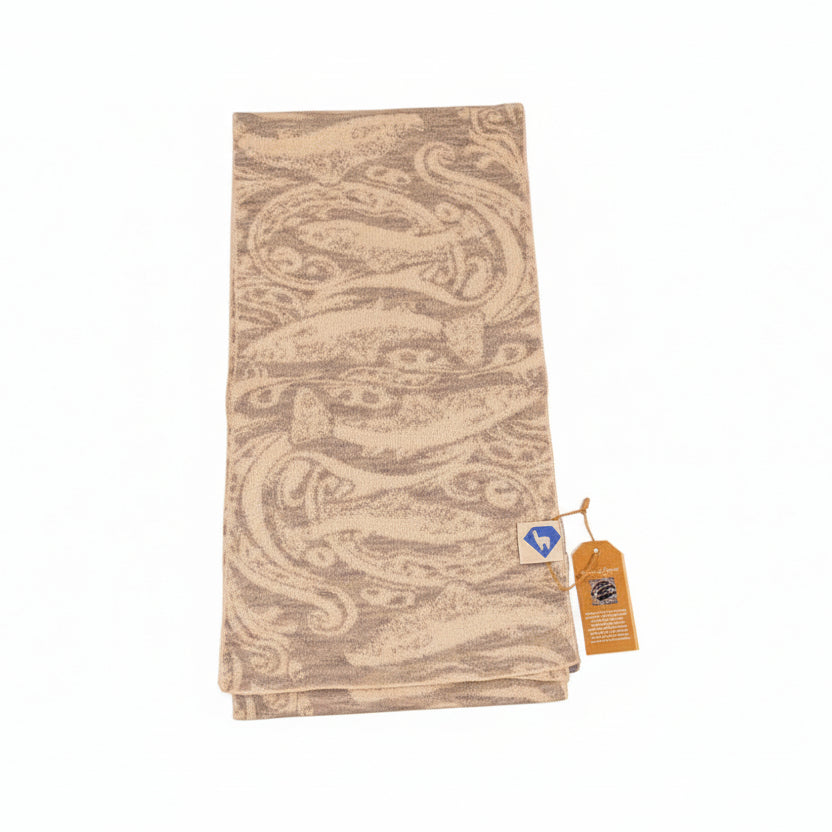 Scarf by Sapphire Suri Alpaca (14 Styles) - cream and grey brown trout paisley