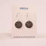 Pair of silver earrings on a Daphne Lorna branded card with 'Made in Montana' text.
