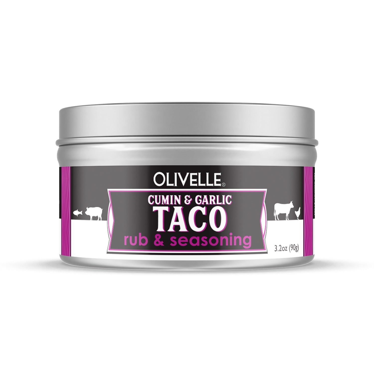 Olivelle Cumin & Garlic Taco rub & seasoning container on a white background