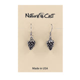 Silver pinecone earrings on a 'Nature Cast' branded card with 'Made in USA' text.