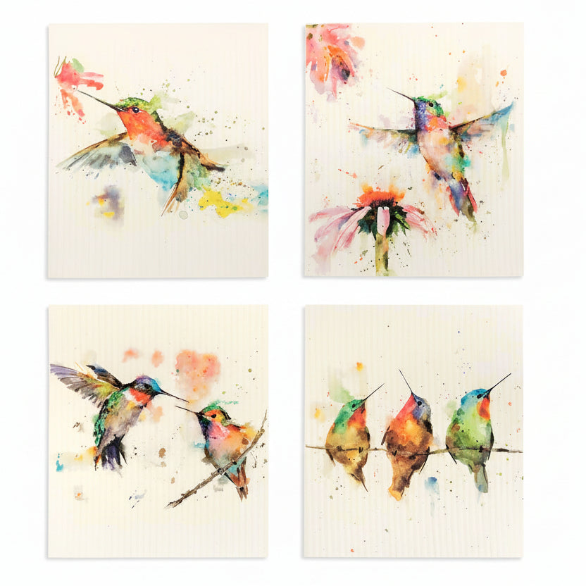 Dean Course Hummingbird Biodegradable Dish Cloths - set of 4