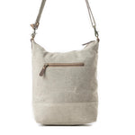 Light gray shoulder bag with a zipper pocket on a white background