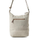 Light gray shoulder bag with a zipper pocket on a white background