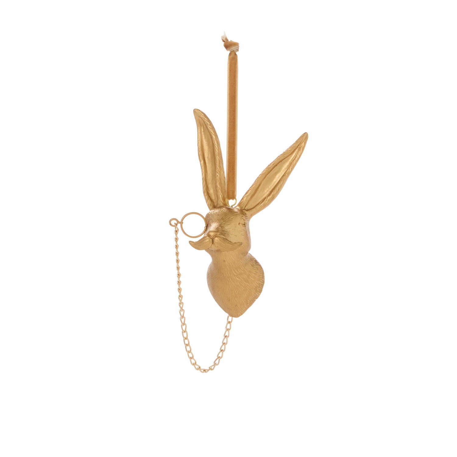 Gold rabbit-shaped pendant with chain on a white background