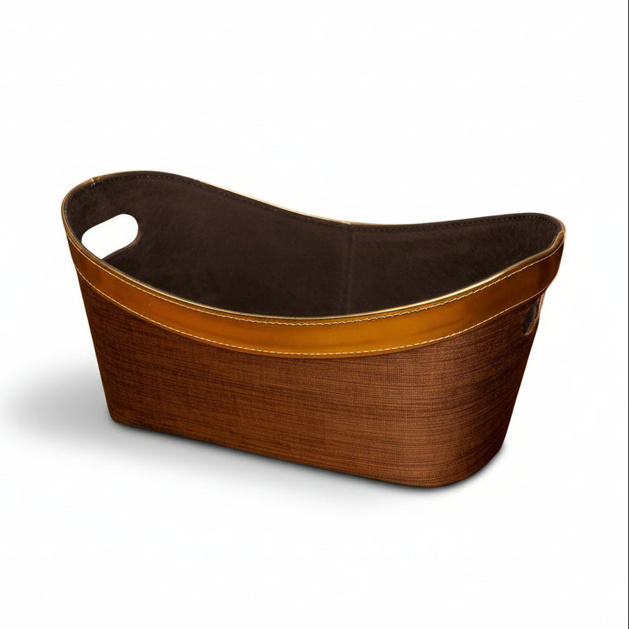Faux Leather Brown and Gold Basket by Wald Imports