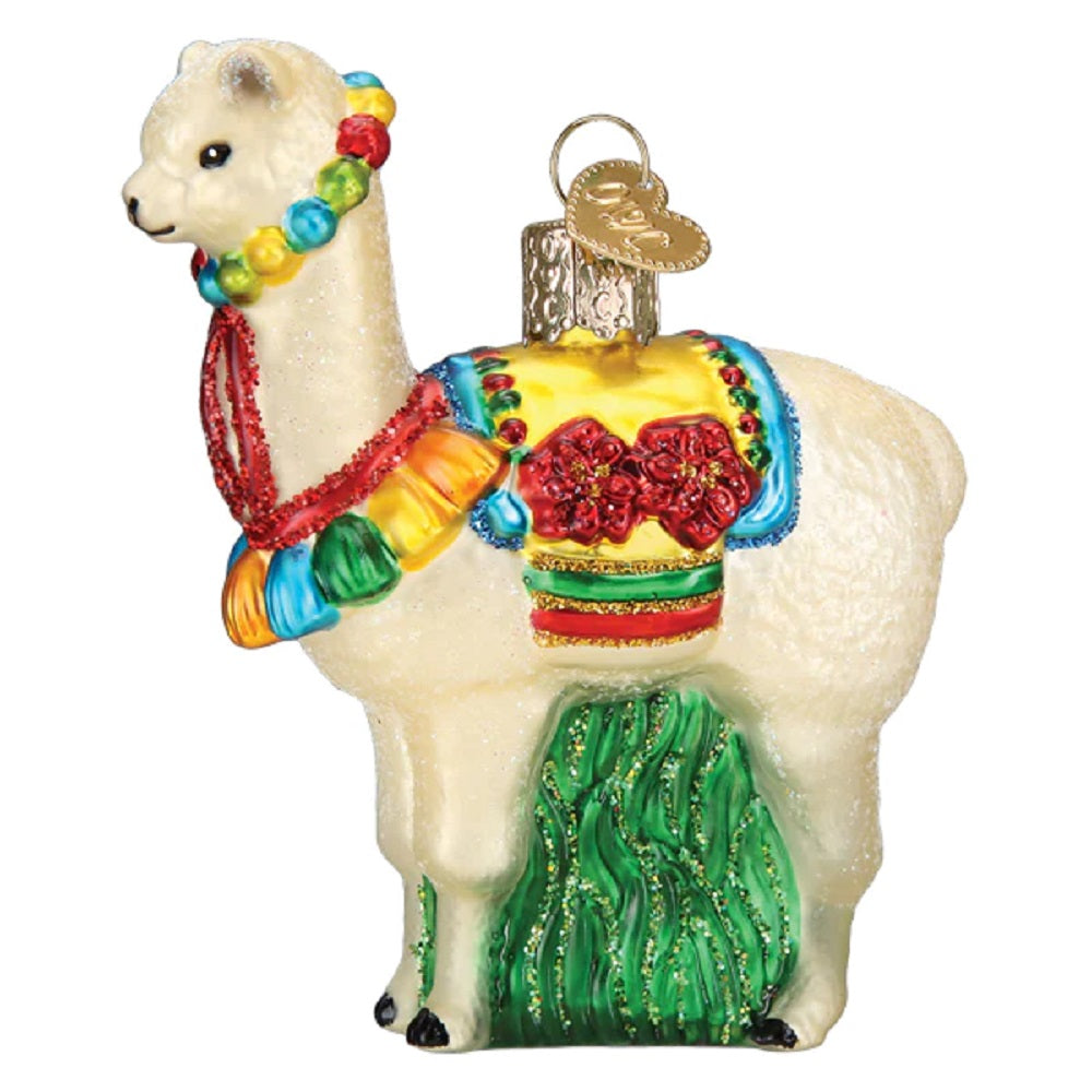  Vibrant, fun, and colorful is a great way to describe this Festive Alpaca Ornament by Old World Christmas.