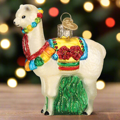  Vibrant, fun, and colorful is a great way to describe this Festive Alpaca Ornament by Old World Christmas.