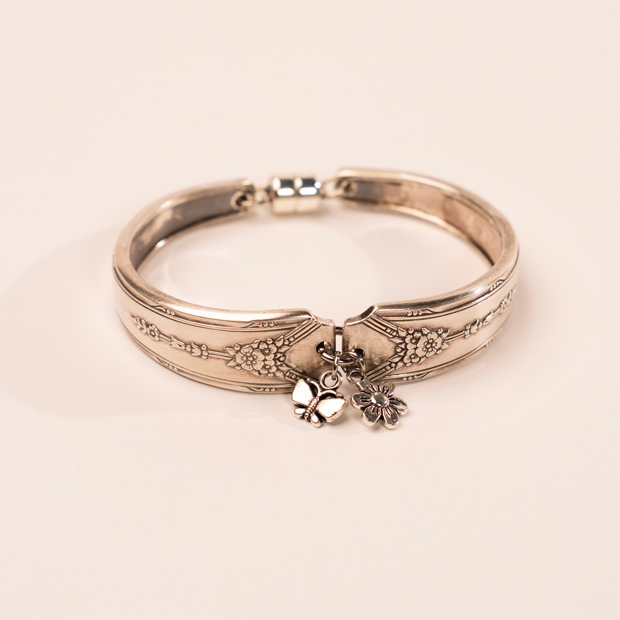 Flower and Butterfly Dangle Spoon Handle Bracelet by Girl Ran Away with the Spoon