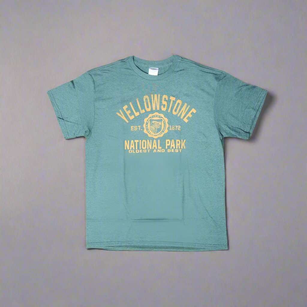 Forest and Navy Parcel Grizzly Yellowstone National Park T-Shirt and Hoodie Combo by Prairie Mountain (5 Sizes)