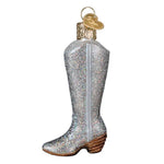 Glittered Western Boot Ornament on White Background