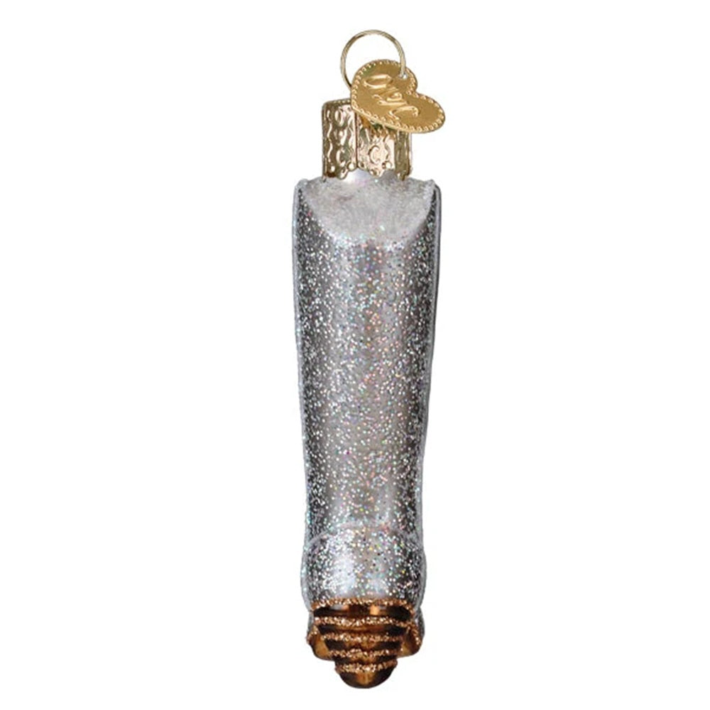 Glittered Western Boot Ornament on White Background