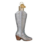 Glittered Western Boot Ornament on White Background