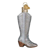 Glittered Western Boot Ornament on White Background