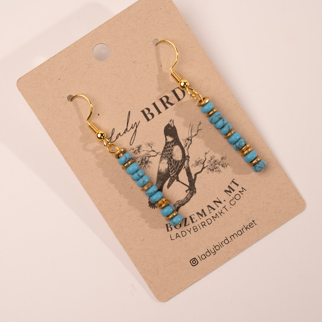 Gold Blue Turquoise Dangle Gemstone Earrings