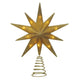 Gold star-shaped Christmas tree topper with lights on a white background