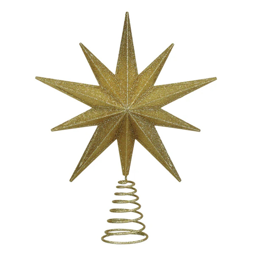 Gold glittery star-shaped Christmas tree topper