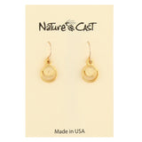 Gold earrings on a 'Nature Cast' branded card with 'Made in USA' text.