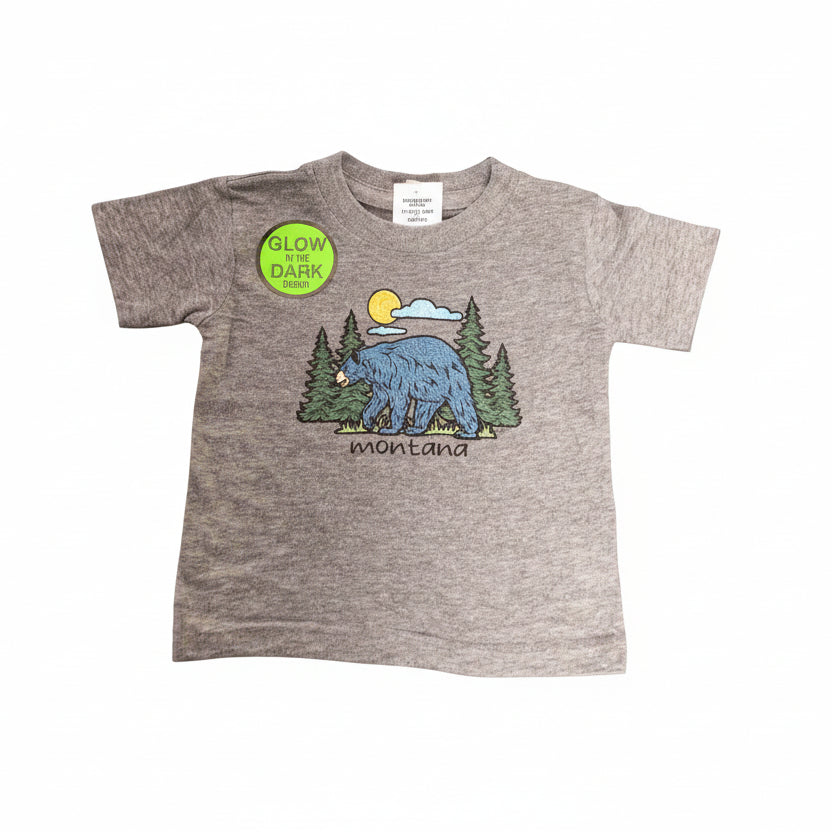 Graphite Curly Black Bear Glow Infant Montana Tshirt by Prairie Mountain (4 Sizes)