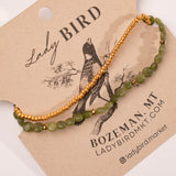 Green Garnet with Gold Gemstone Stretchy Wrap Bracelet - close up