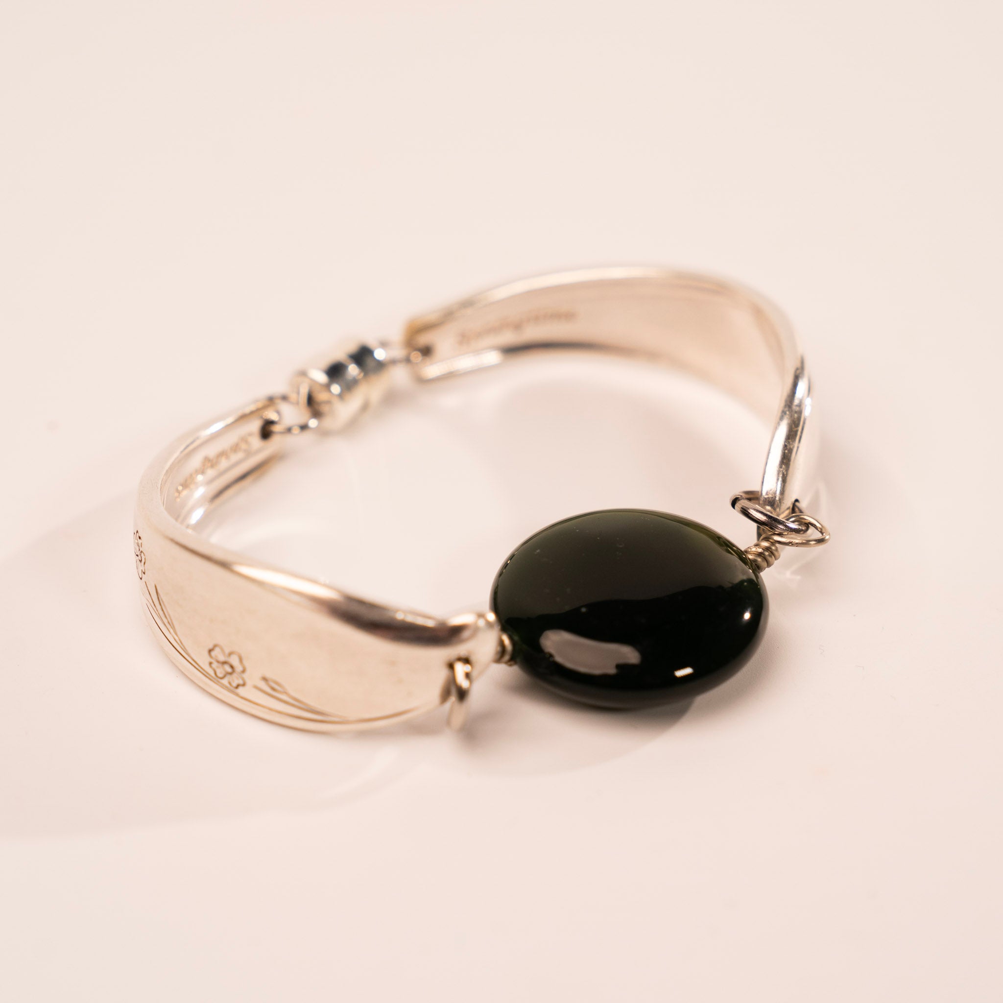 Green Stone Center Spoon Handle Bracelet by Girl Ran Away with the Spoon