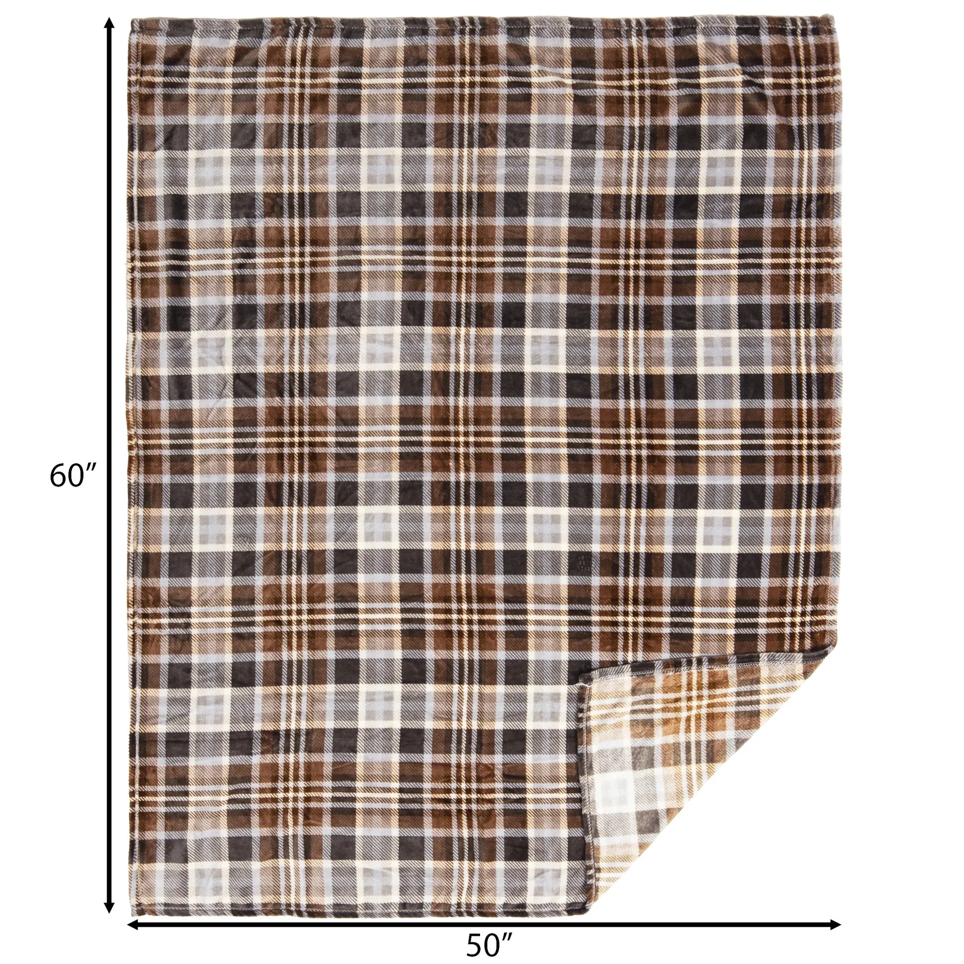 Plaid blanket with dimensions 50" x 60" on a white background