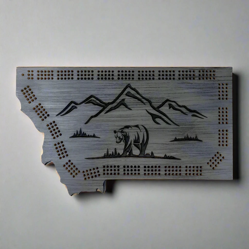 Montana Shape Cribbage Board by Knotty Pine Woodworks (5 Styles)
