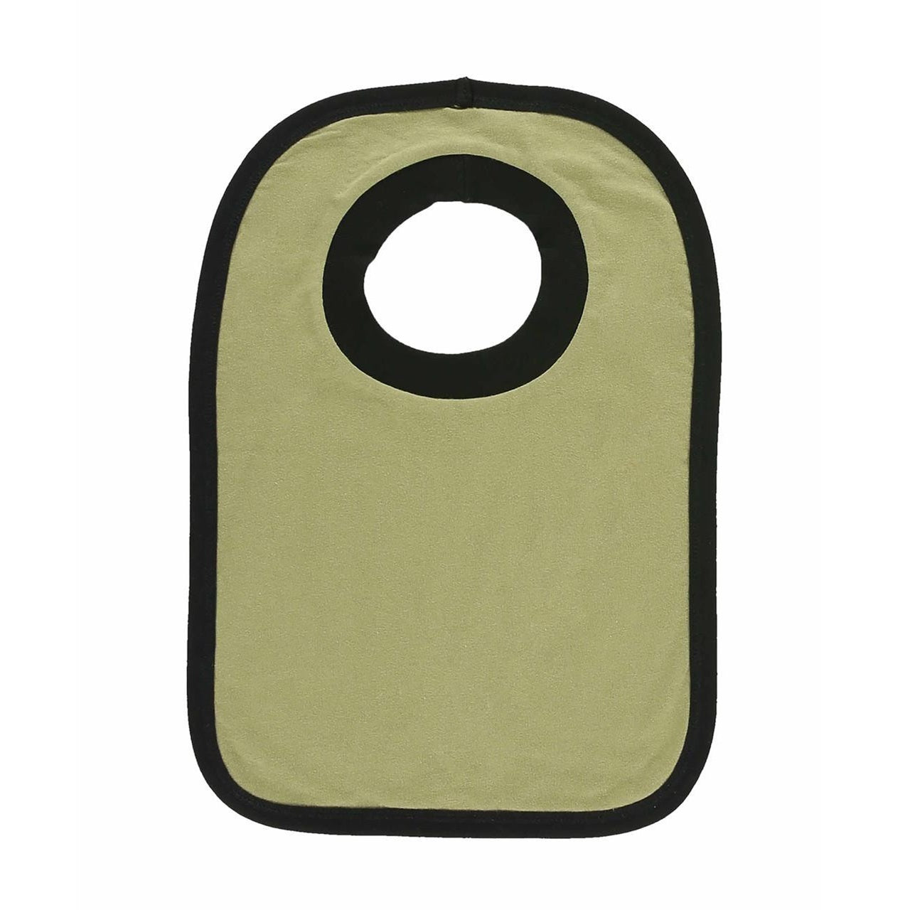 Green bib with black trim on a white background