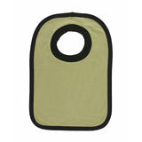 Green bib with black trim on a white background