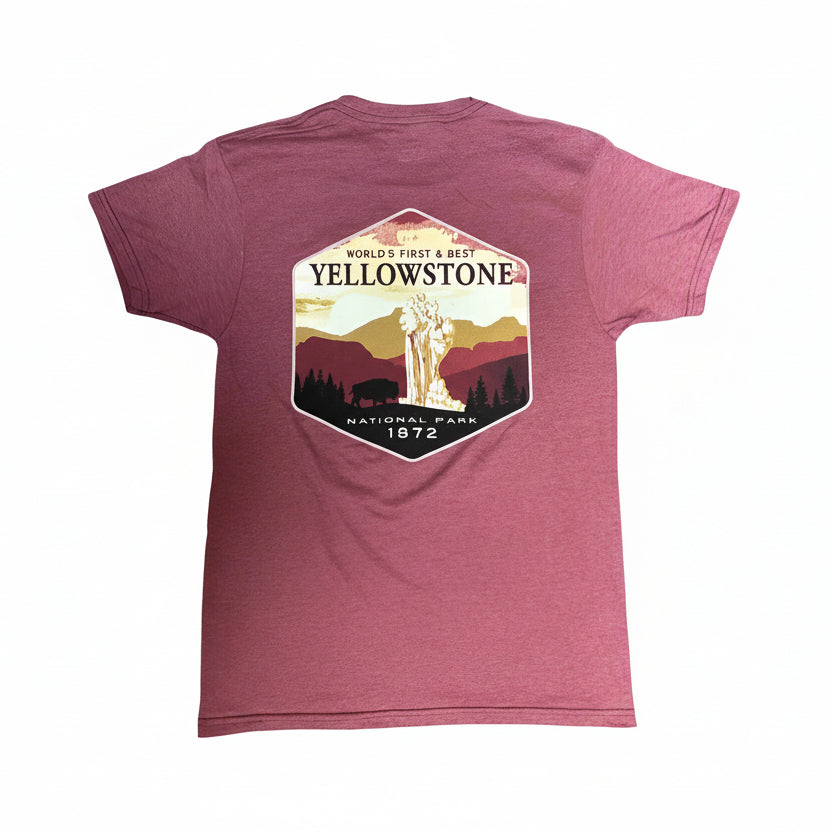 Heather Maroon Disjointed Geyser Bison Yellowstone National Park T-Shirt by Lakeshirts (5 Sizes)