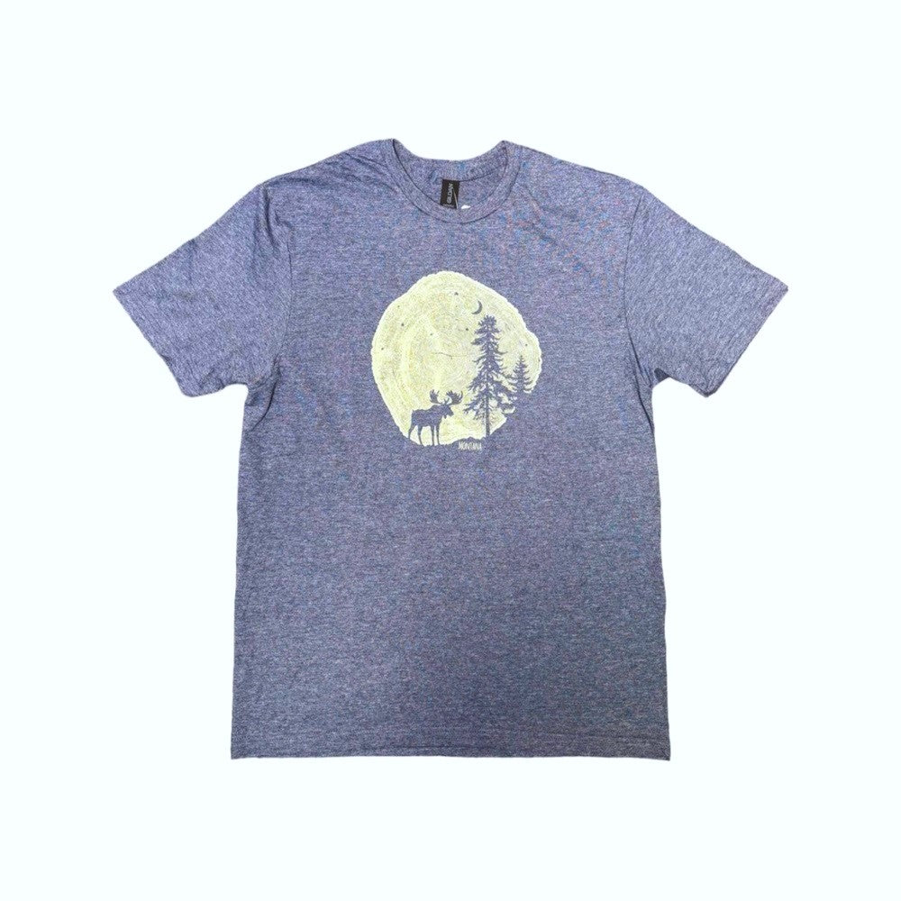 Heather Navy Woodcut Moose Montana T-Shirt by BumWraps (6 sizes)