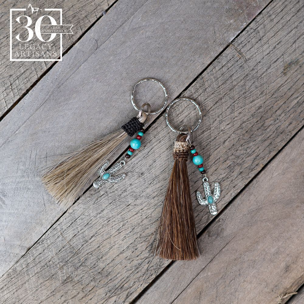 Horse Hair Keychain with Tassel and Cactus by Cowboy Collectibles
