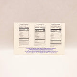 Three huckleberry nutrition fact labels on a beige background