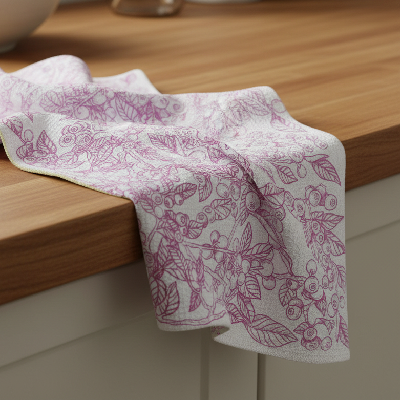 Huckleberry Microfiber Waffle Kitchen Towel by Corvidae Drawings and Designs
