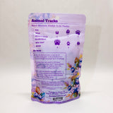 Purple packaging with text and illustrations on a white background
