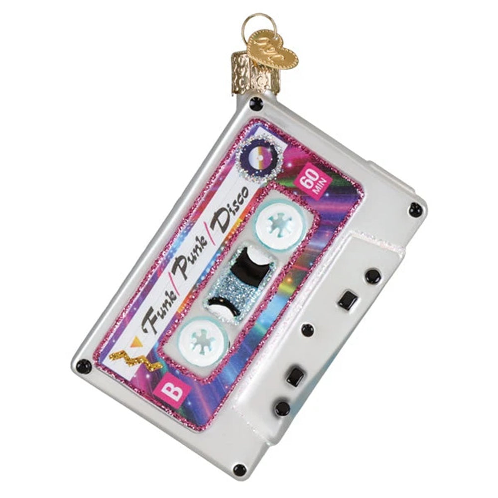 Decorative ornament shaped like a cassette tape with 'Funko' branding on a white background