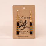 Jet Black Yellow and Gold Patterned Tila Bead Earrings