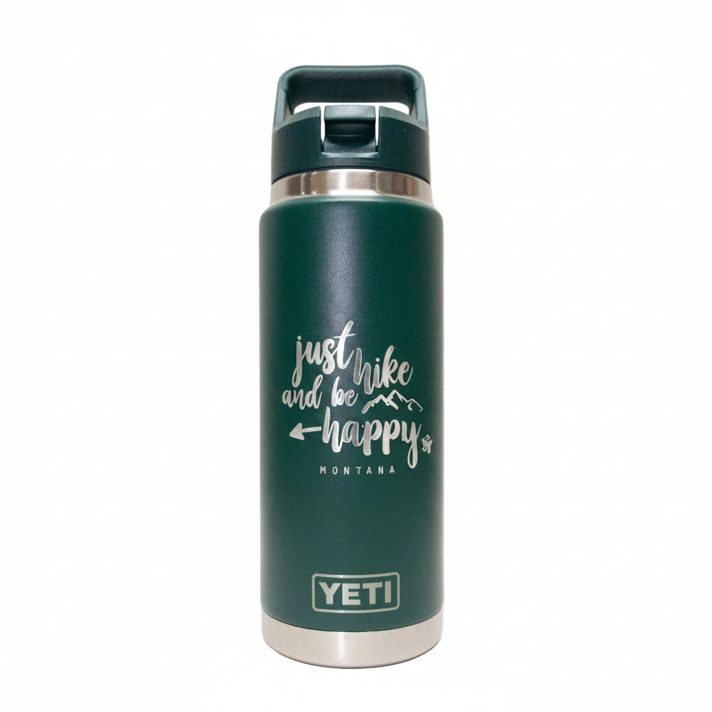 Green YETI water bottle with a motivational quote on a white background