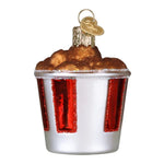 Glass ornament resembling a Kentucky Fried Chicken cup with fried chicken on top.