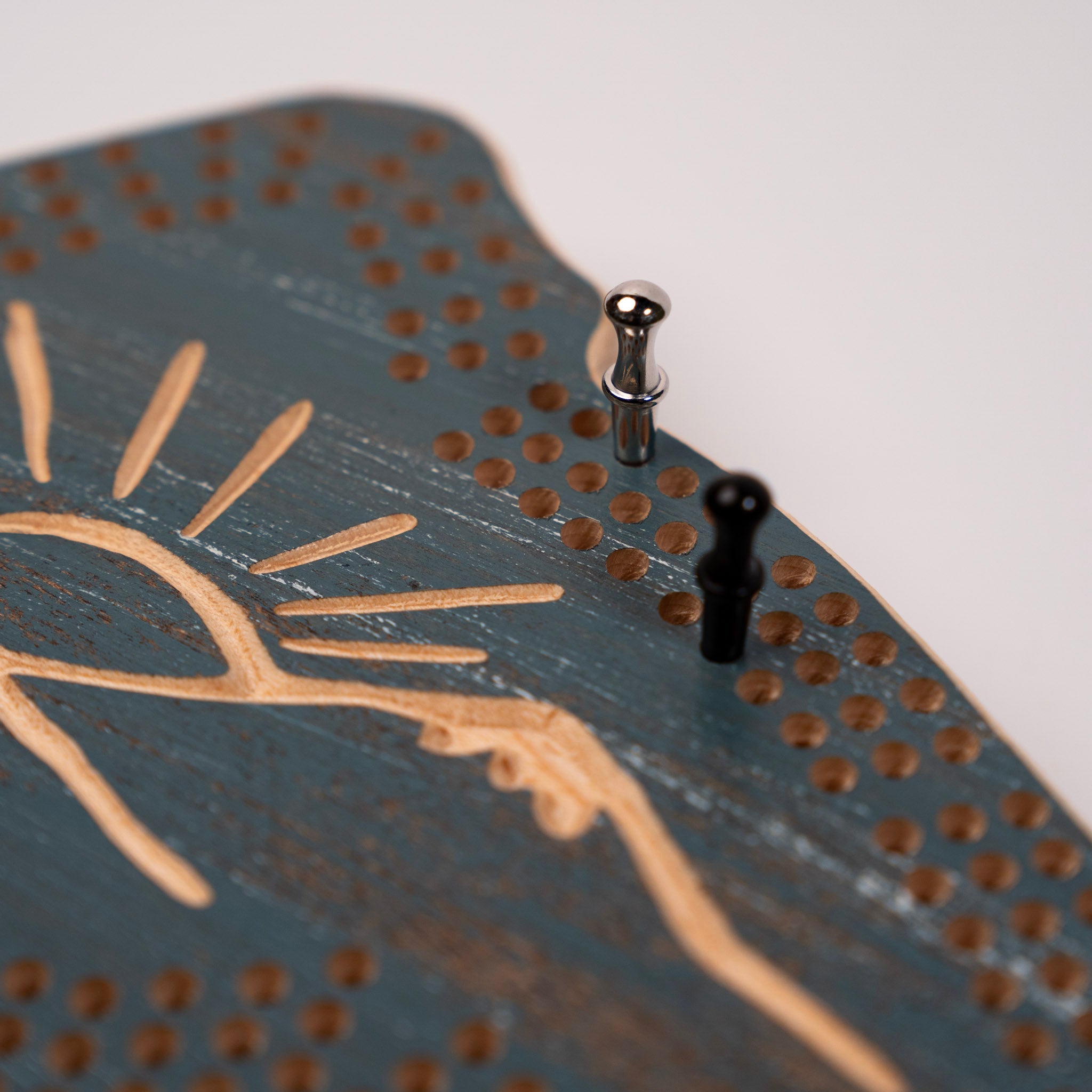 Lakeside Natural Fish Shaped Cribbage Board with Mountain Scene by Knotty Pine Woodworks