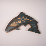 Lakeside Natural Fish Shaped Cribbage Board with Mountain Scene by Knotty Pine Woodworks