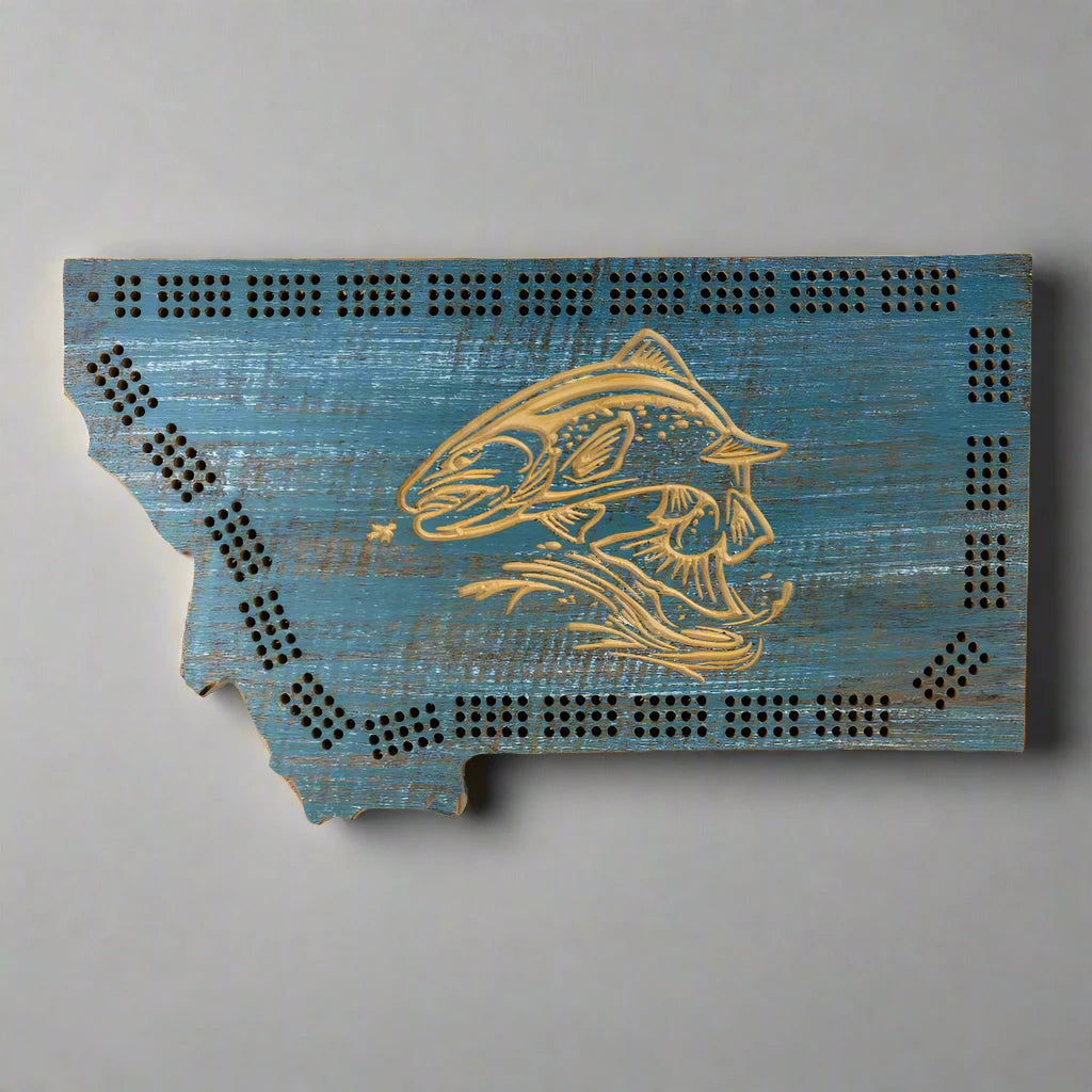 Montana Shape Cribbage Board by Knotty Pine Woodworks (5 Styles)
